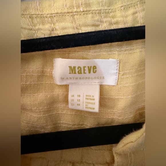 Maeve Anthropologie Blouse Women Size 12 Yellow Button Up Linen Blend - Picture 3 of 3